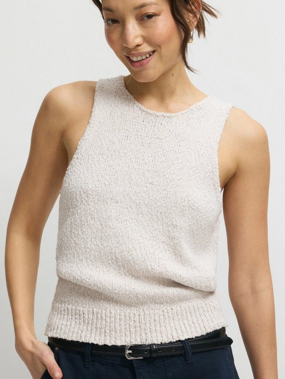 NAADAM Summer Boucle High Neck Tank Top Crew Neck  Sleeveless Size M